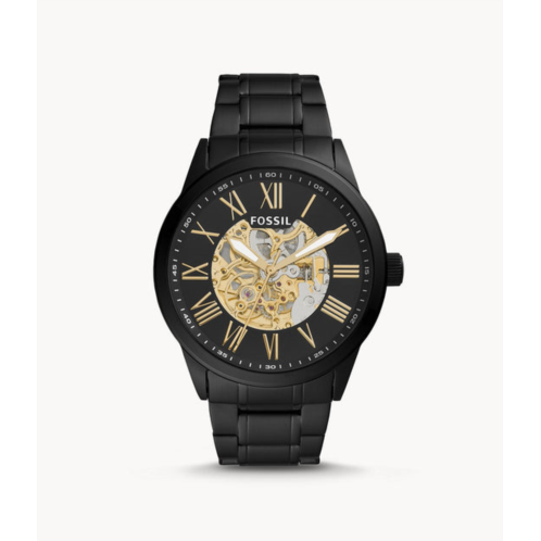 Fossil mens flynn automatic, black-tone stainless steel watch