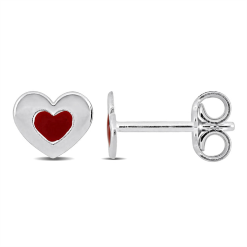 Mimi & Max red enamel heart stud earrings in sterling silver