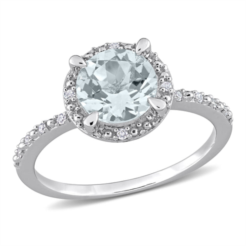 Mimi & Max 1 1/7ct tgw aquamarine and diamond accent halo ring in sterling silver
