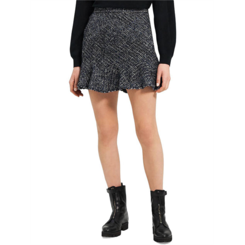 Theory diag womens tweed frayed hem mini skirt