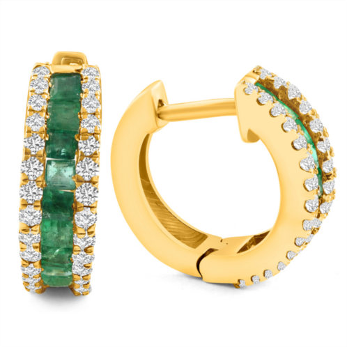 Pompeii3 1 3/4ct tw princess cut emerald hoops 10k yellow gold womens earrings 3/4 tall