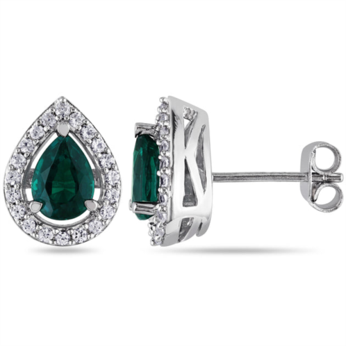 Mimi & Max womens 1 3/4ct tgw created emerald and white sapphire teardrop earrings in sterling silver