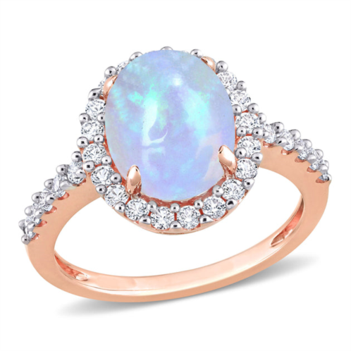 Mimi & Max 2 4/5 ct tgw oval opal and created white sapphire halo ring in 10k rose gold