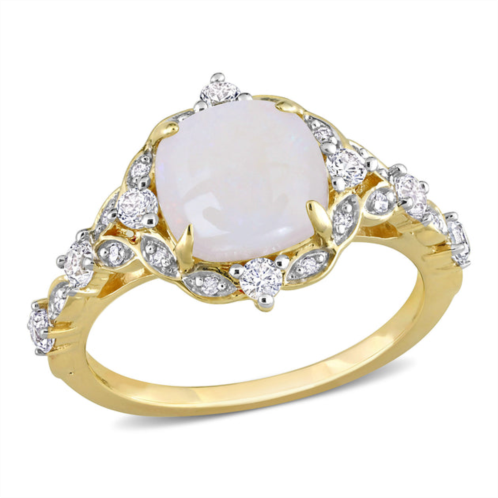 Mimi & Max 1 4/5 ct tgw cushion cut opal and diamond accent halo vintage design ring in 10k yellow gold