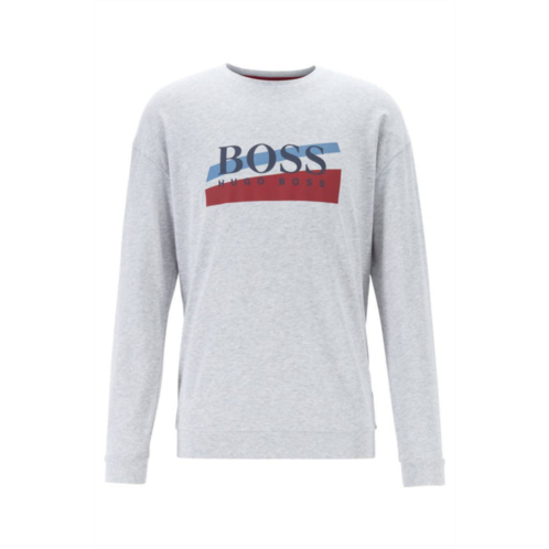 Hugo Boss men loungewear rubberized logo 100% cotton authentic sweatshirt in grey