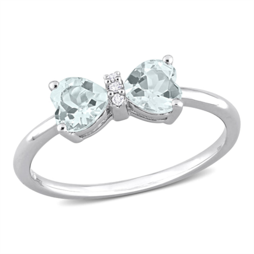 Mimi & Max 3/4 ct tgw heart aquamarine and diamond accent bow ring in sterling silver