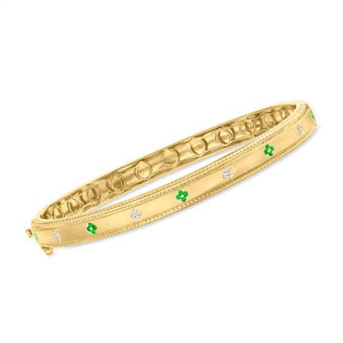 Ross-Simons emerald flower bangle bracelet with diamond accents in 18kt gold over sterling