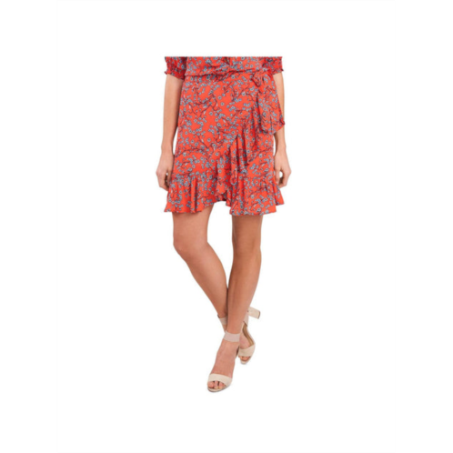 CeCe womens floral print ruffled-hem wrap skirt