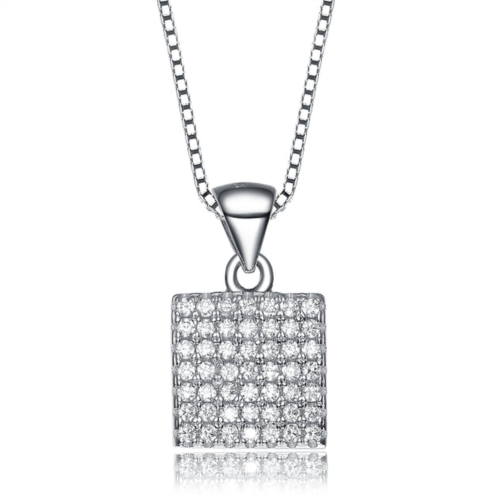 Genevive c.z. sterling silver rhodium plated square shape pendant