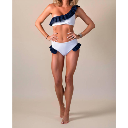 Angela Horton fisher island bikini top in white/navy