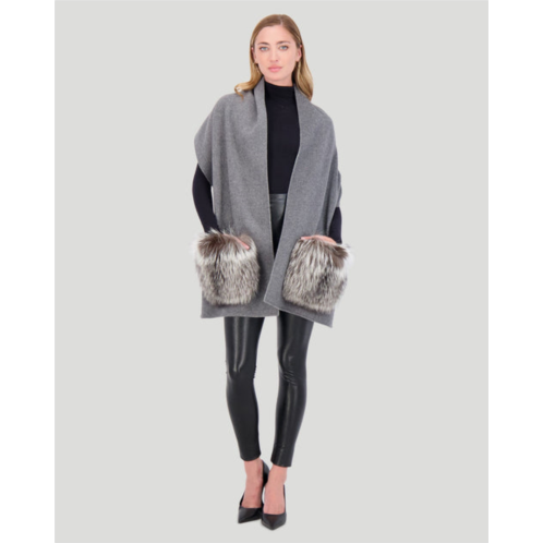 Gorski wool stole with silver fox pockets
