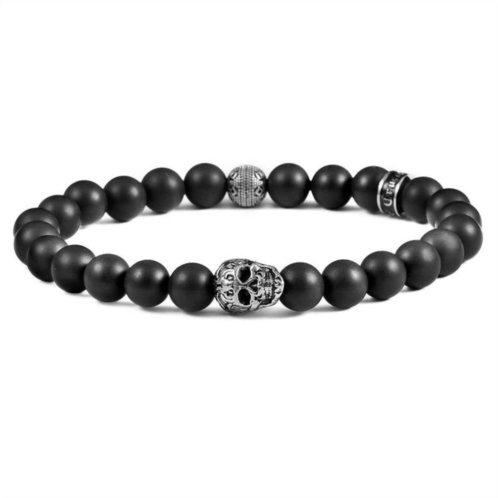 Crucible Jewelry crucible los angeles single skull stretch bracelet with 8mm matte black onyx beads