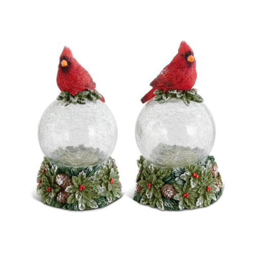 K&K Interiors set of 2 cardinals on led crackled glass globes