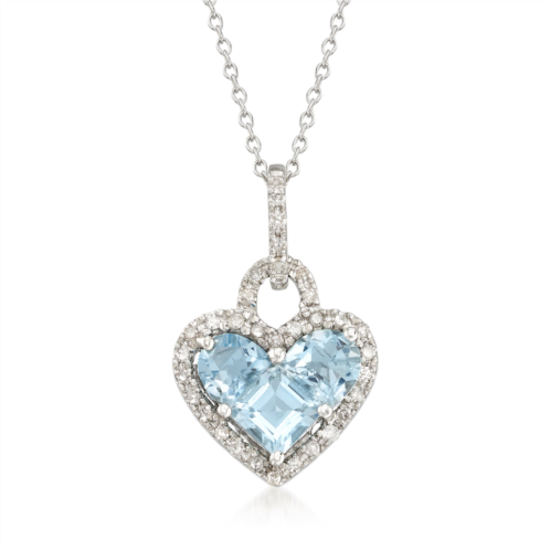 Ross-Simons aquamarine and . diamond heart pendant necklace in sterling silver