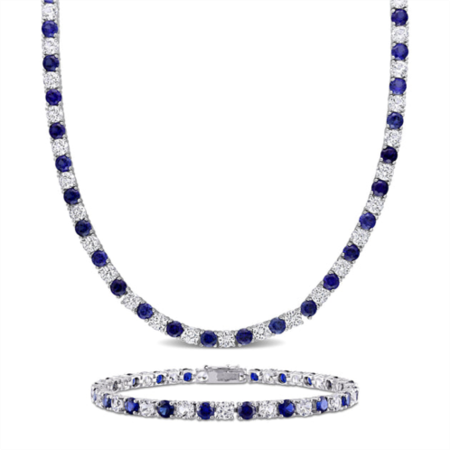 Mimi & Max 47 1/4 ct tgw created blue and white sapphire tennis bracelet and necklace set in sterling silver