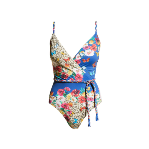 Johnny Was womens braided wrap one piece multi color swimsuit