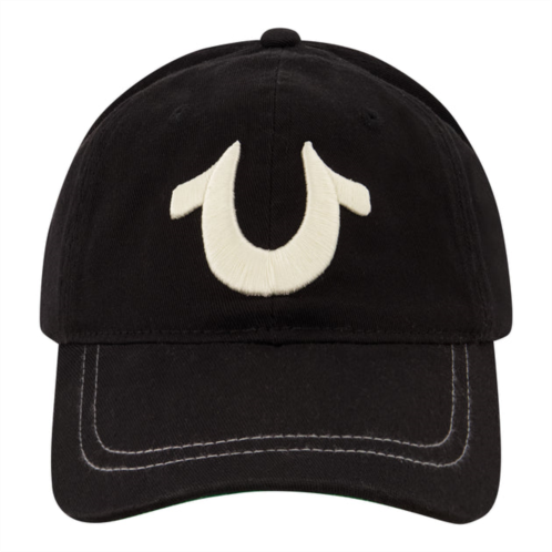 Concept One true religion cap, 5 panel cotton twill kids baseball hat with horseshoe logo, adjustable hook and loop closure