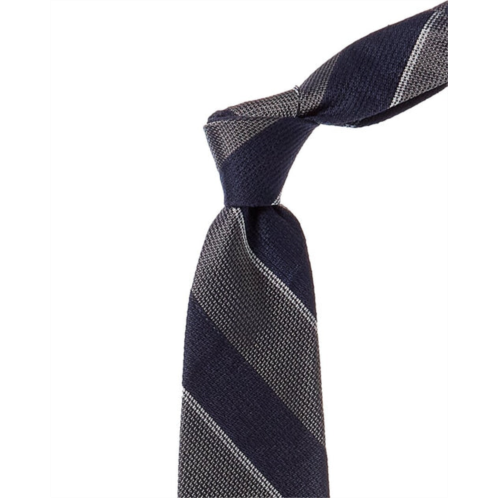 Brooks Brothers grey sidewheeler bold stripe silk & linen-blend tie