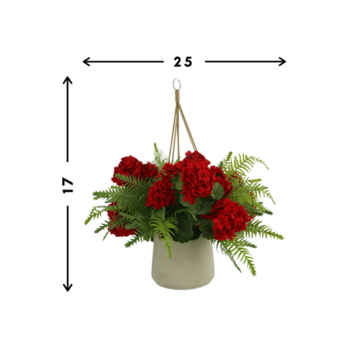 Creative Displays red geranium hanging basket arrangement