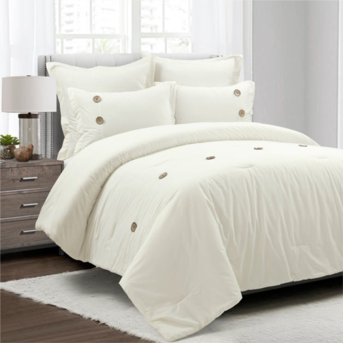 Lush Decor linen button cotton blend comforter off white 5pc set full/queen