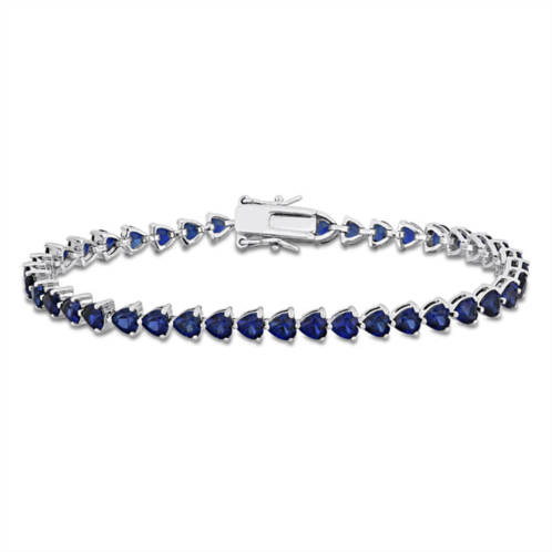 Mimi & Max 11.40 ct tgw heart shape created blue sapphire tennis bracelet in sterling silver
