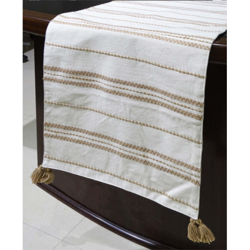 Vibhsa woven cotton table runner off white and beige 16x90