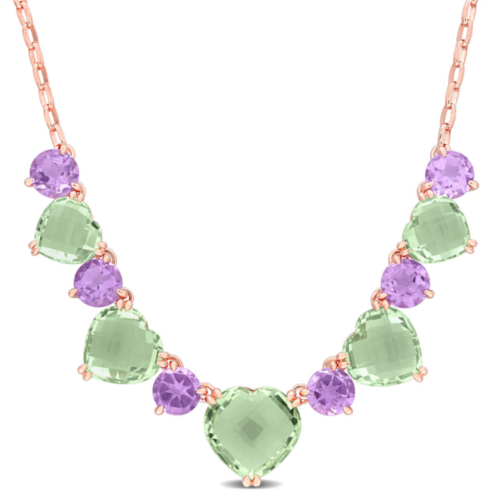 Mimi & Max 36 5/8ct tgw green quartz & amethyst alternate necklace in rose plated sterling silver - 17 in