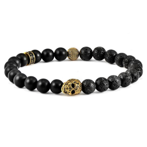 Crucible Jewelry crucible los angeles single skull stretch bracelet with 8mm matte black onyx and black lava beads