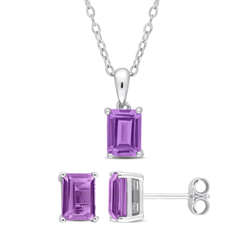 Mimi & Max 3 ct tgw emerald-cut and octagon amethyst 2-piece set of pendant with chain and earrings in sterling silver