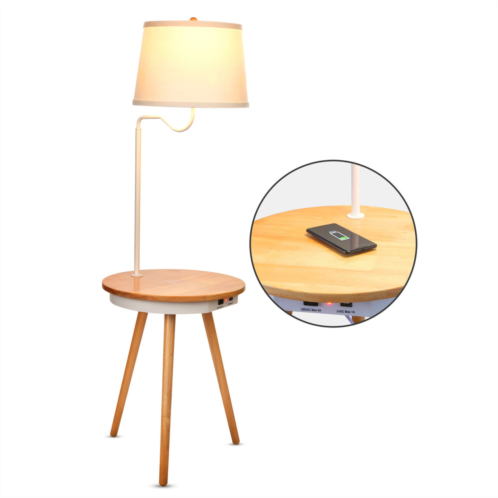 Brightech owen nightstand with led lamp, outlet, usb port, and wireless charging pad