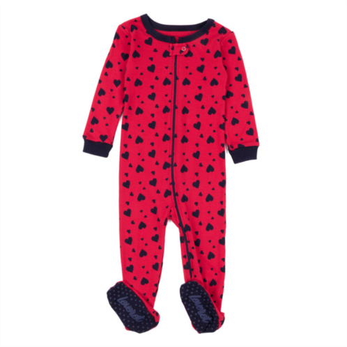 Leveret kids footed cotton pajamas navy hearts