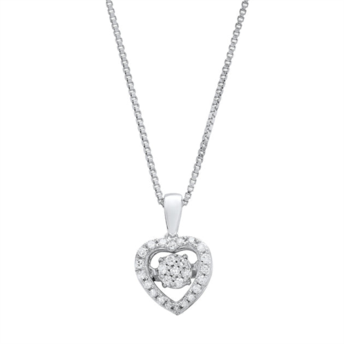 MAX + STONE dancing diamond devoted to you real diamond petite heart pendant necklace for women in solid 925 sterling silver (1/7 ct.tw.), 18 chain