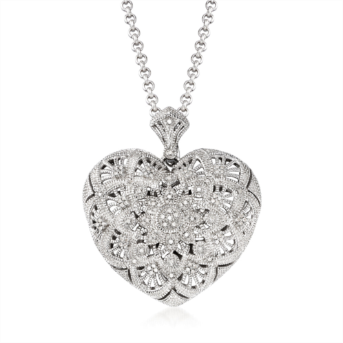Ross-Simons diamond filigree heart pendant necklace in sterling silver