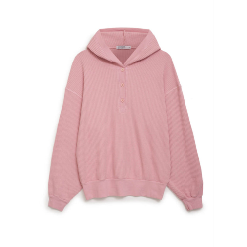 Stateside luxe thermal henley hoodie in chalk pink