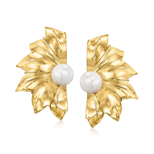 Ross-Simons italian 9.5mm cultured pearl flower earrings in 18kt gold over sterling