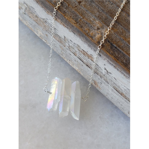 A Blonde and Her Bag three raw rainbow quartz crystal pendant necklace in silver