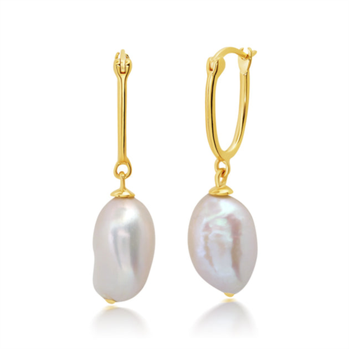 MAX + STONE 18k yellow gold over sterling silver vermeil freshwater cultured pearl hoops (11x14mm)