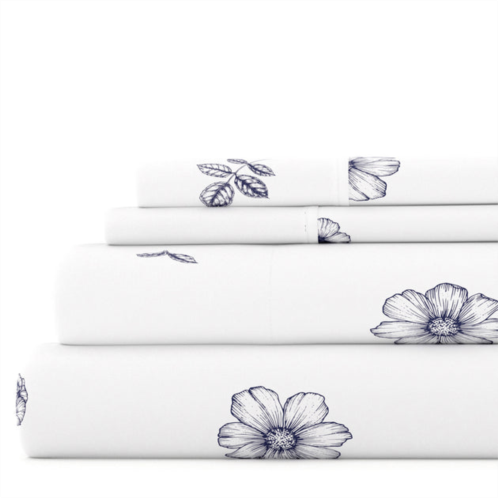 Ienjoy Home indigo flowers navy pattern sheet set ultra soft microfiber bedding, twin