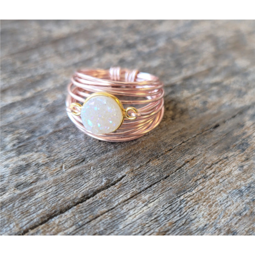 A Blonde and Her Bag torrey ring in rose gold with white druzy