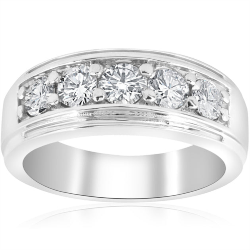 Pompeii3 1 ct mens diamond five stone wedding ring 10k white gold