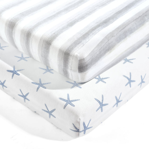 Lush Decor seaside starfish organic cotton fitted crib sheet 2 pack set