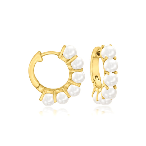 RS Pure ross-simons 3mm cultured pearl huggie hoop earrings in 14kt gold