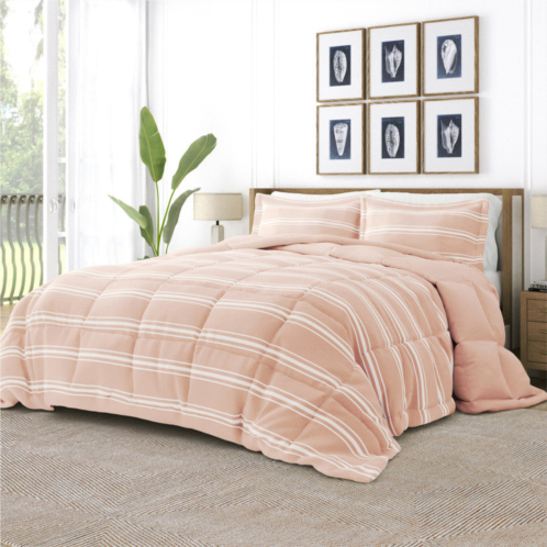 Ienjoy Home soft stripe light blue reversible pattern comforter set down-alternative ultra soft microfiber bedding