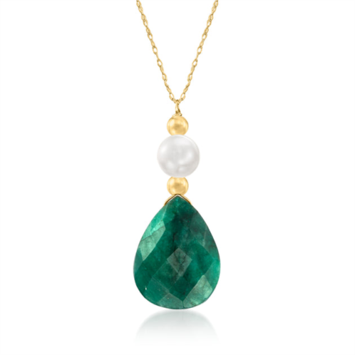 Ross-Simons emerald and cultured pearl necklace in 14kt yellow gold