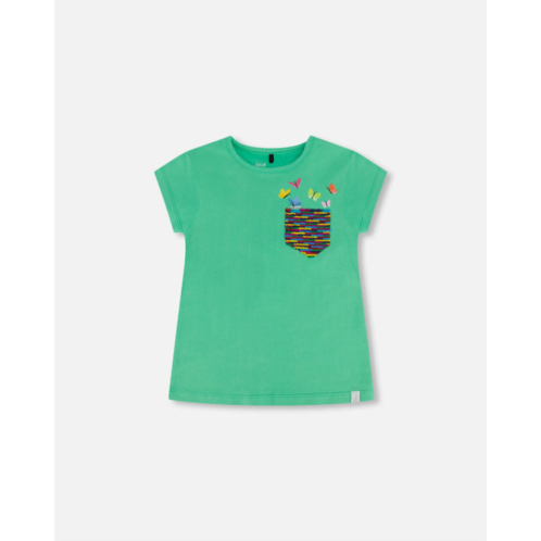 Deux par Deux organic jersey top with print and sequins spring green