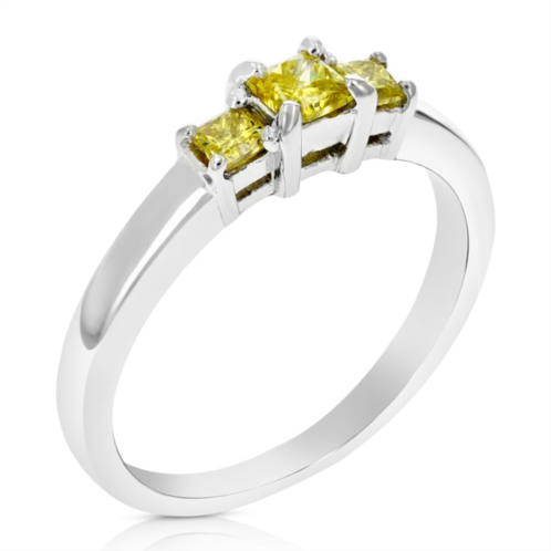 Vir Jewels 1/2 cttw 3 stone princess yellow diamond engagement ring .925 sterling silver