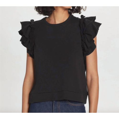 GOLDIE flutter sleeve french terry shell top in black