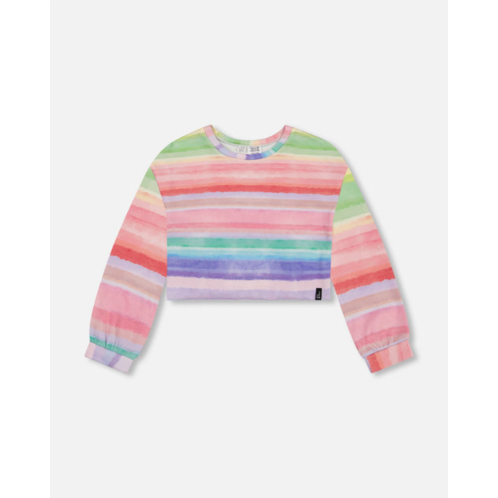 Deux par Deux french terry sweatshirt rainbow stripe