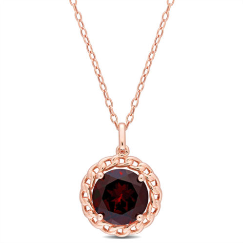 Mimi & Max 3 ct tgw garnet halo pendant with chain in rose plated sterling silver