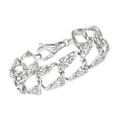 Ross-Simons italian sterling silver textured and polished openwork square-link bracelet